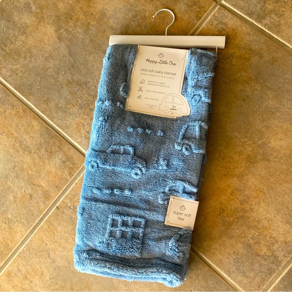 Ultra soft blue blanket with cars